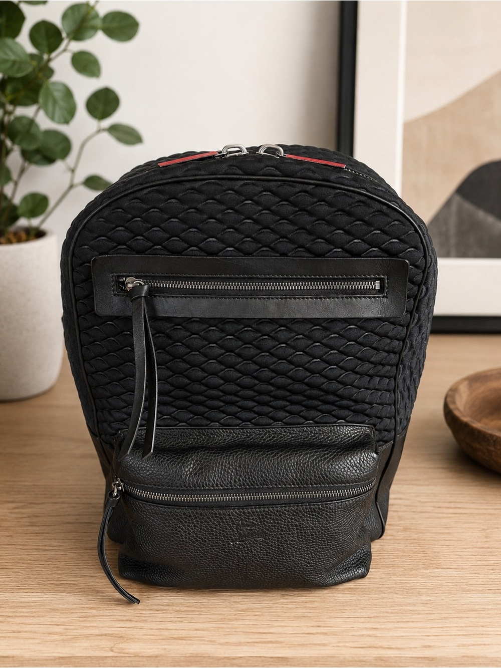 Christian Louboutin Aliosha Black Quilted Backpack with Leather Trim